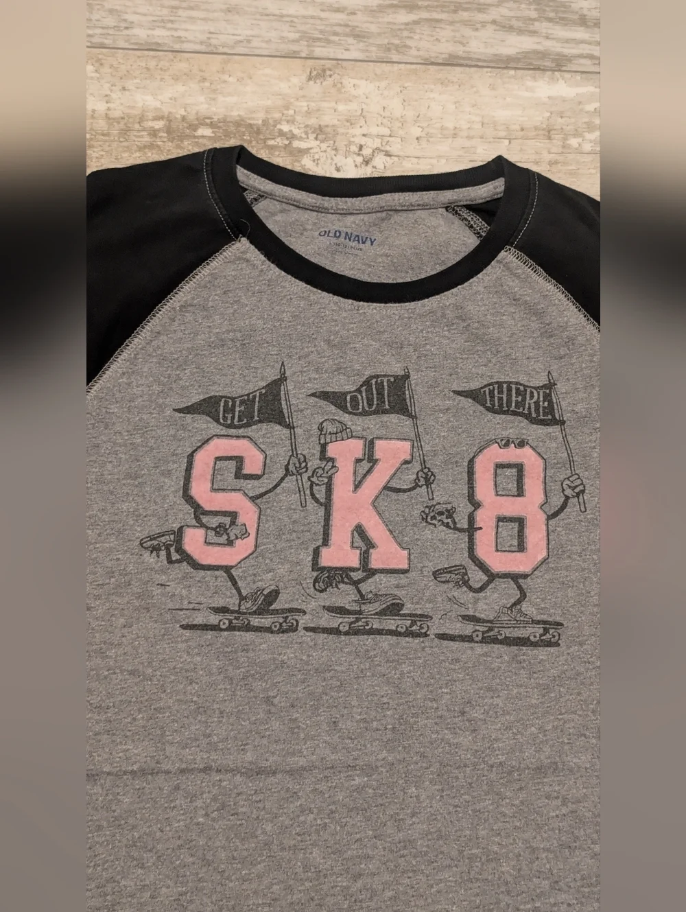 Old Navy Kids SK8 Raglan Tee - Gray, Black & Pink